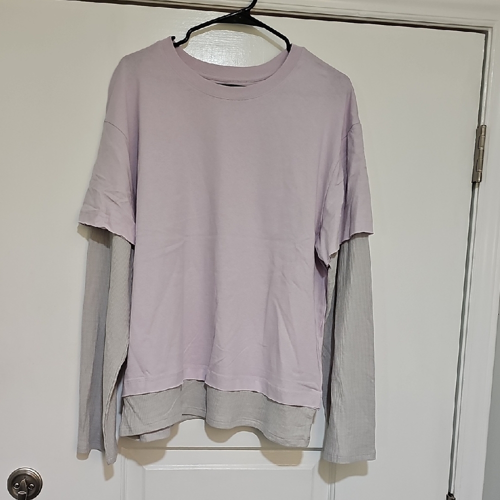 Lavender and Gray Layered Long Sleeve Top